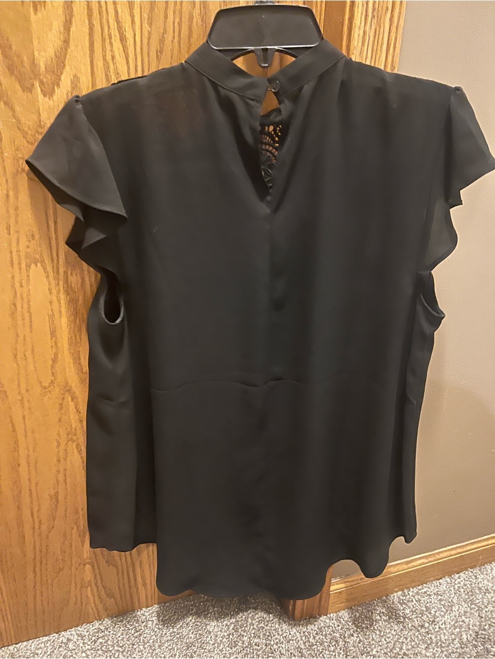 Express Black Crochet Yoke Flutter Sleeve Blouse - Picture 2 of 3